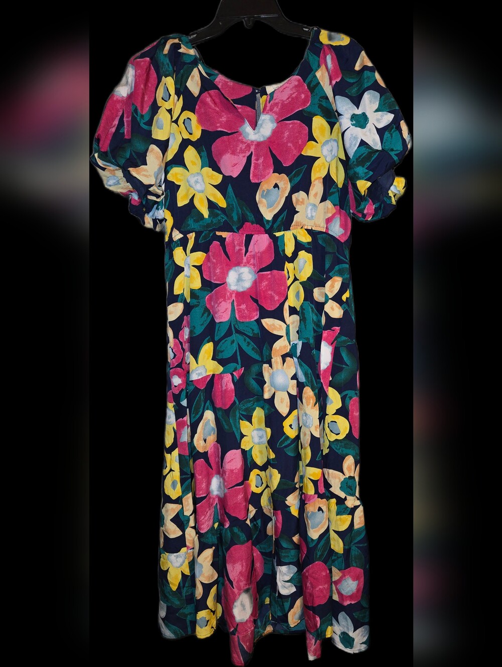 New Umgee Navy Floral Split Neck Midi Dress Size XL - Picture 3 of 6